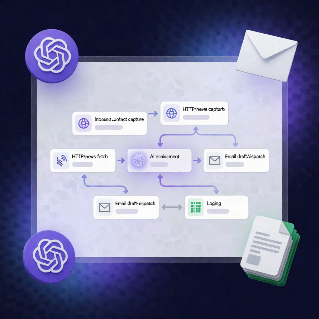 n8n Lead Enrichment: OpenAI + NewsAPI + Gmail + Sheets