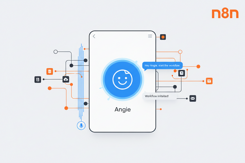 Workflow automation software interface with connected icons and chat prompts.