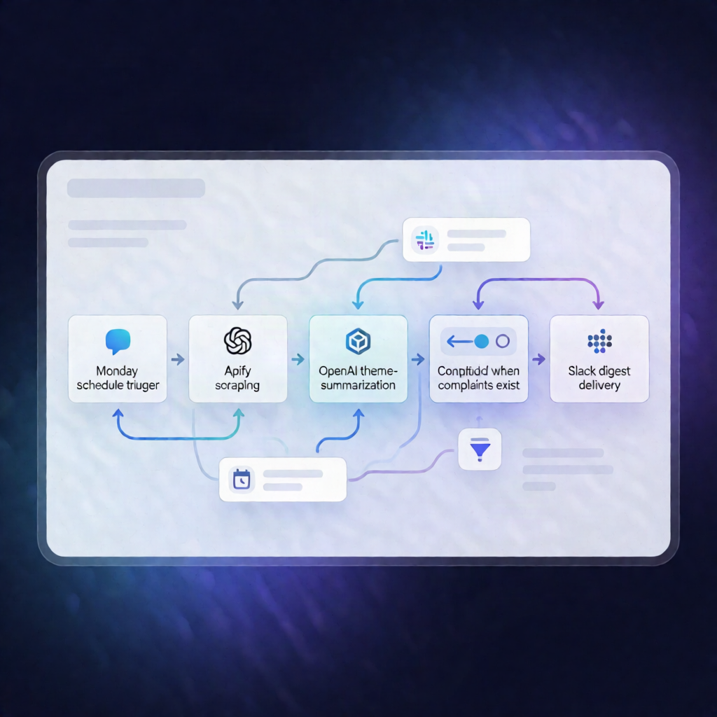 Weekly App Store & Play Complaints Summary with Apify, OpenAI & Slack
